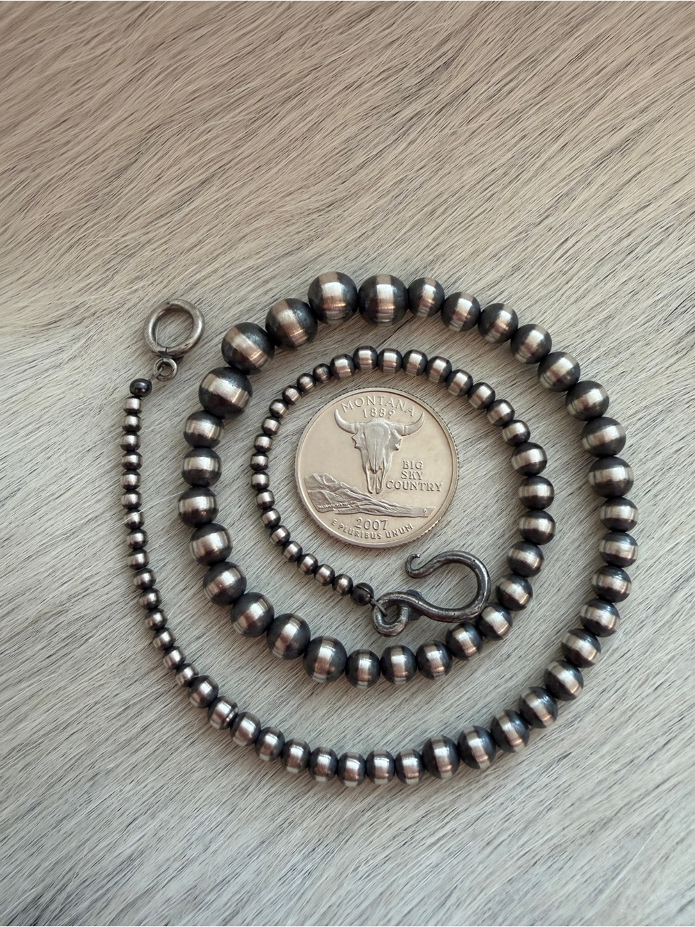 ❤️ 16” 3mm to 8mm Graduated Desert Pearls Navajo Beads Necklace Sterling Unisex - Picture 4 of 8